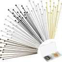 Waydress 500 Pcs 2 Inch Eye Pins for Jewelry Making Flat Head Pins 50 mm Brass Jewelry Making Supplies with Balls Earring Findings for Craft Bracelet Accessories(Gold, Silver, Bronze, White, Black)
