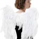 Angel Wings and Halo Headband for Women Adults Girls - Chiffon Fairy Wings, Costume for Halloween Christmas Party Cosplay (Medium, White)