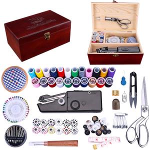 Handheld Sewing Machine, with Elegant Wooden Sewing Box and 153-Piece Sewing Kit, Mini Portable Cordless Hand held Sewing Device, Perfect for Adults, Beginners, and Quick Home Repairs (Black)