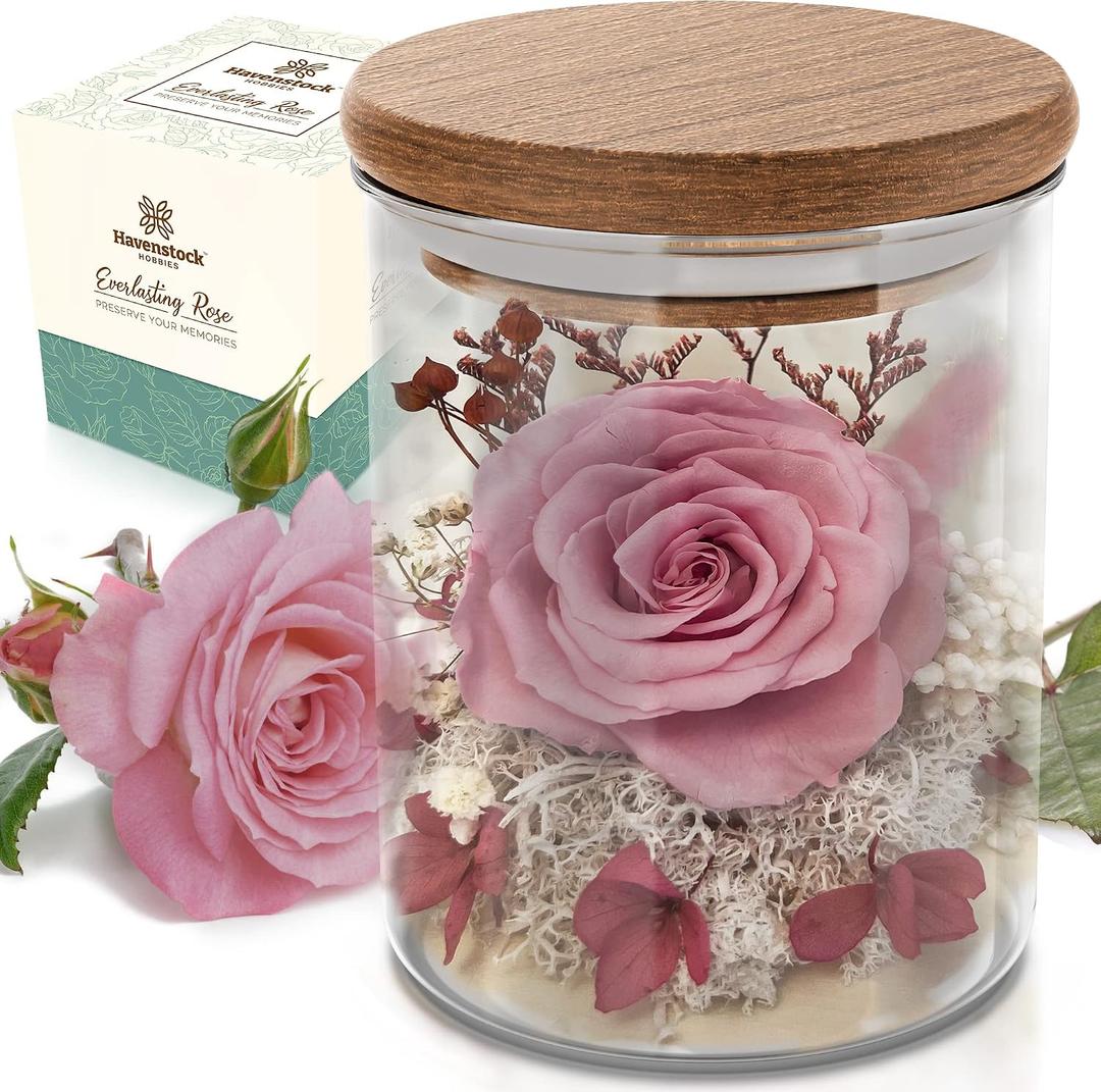 Pink Rose in a Glass Dome - Premium Real Rose That Lasts a Year or More - Mother's Day Unique Gift for Her - Preserved Rose Decor