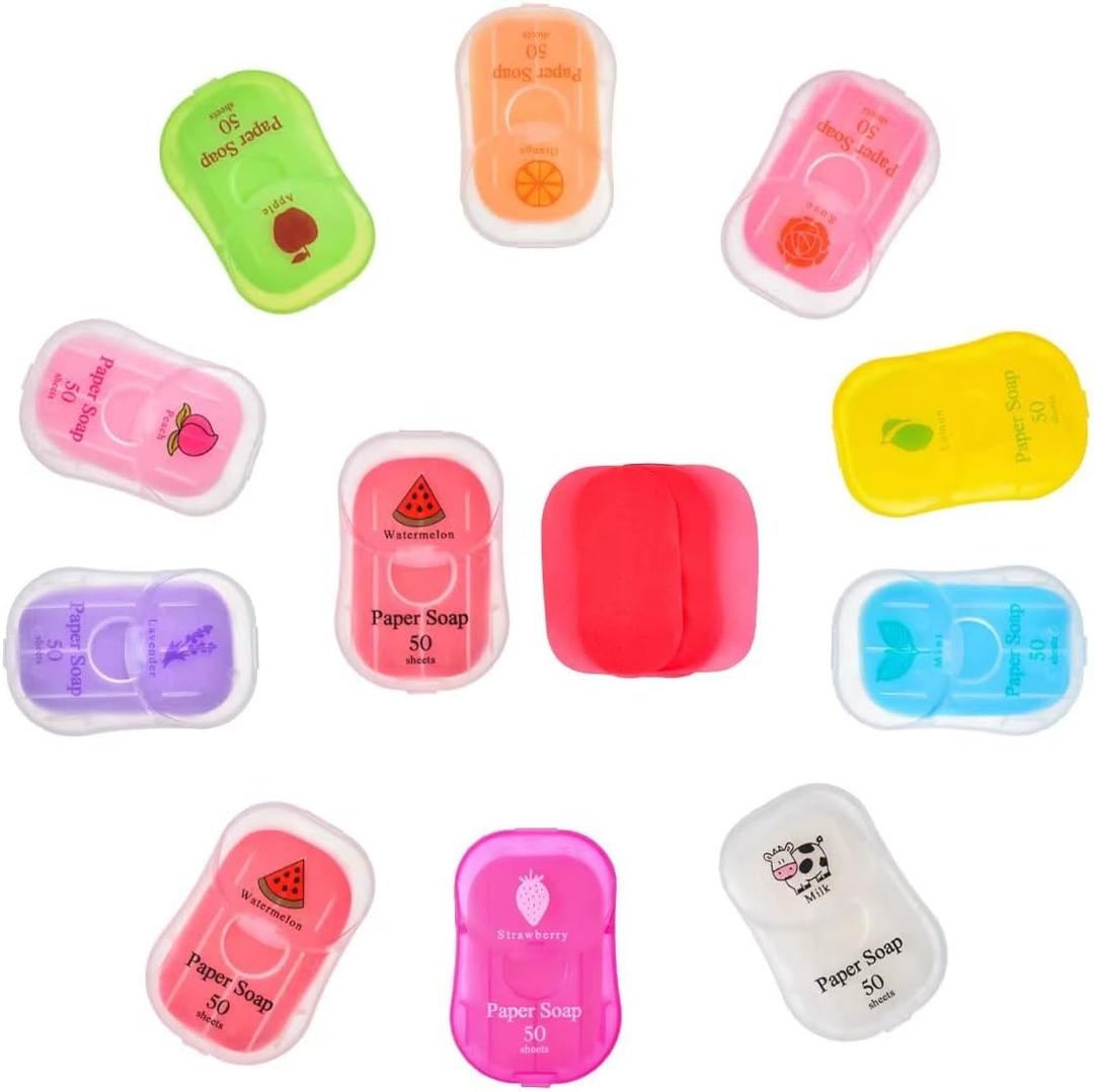 Bamsod 10 Boxes (500 Sheets) Soap Paper Sheets Portable Disposable Travel Scented Bath Slice Sheet Foaming Paper Soap Confetti Slide Flakes for Travel and Outdoor (500)