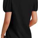 LYANER Women's Ruched Puff Sleeve V Neck Tie Knot Loose Fit Dressy Casual Blouse Shirt Top (Black, M)