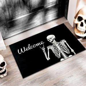 Skull Doormat Funny Halloween Skull Welcome Door Mat,Living Room Kitchen Floor Mat Home Halloween Indoor Outdoor Decoration 17 x29 Inch