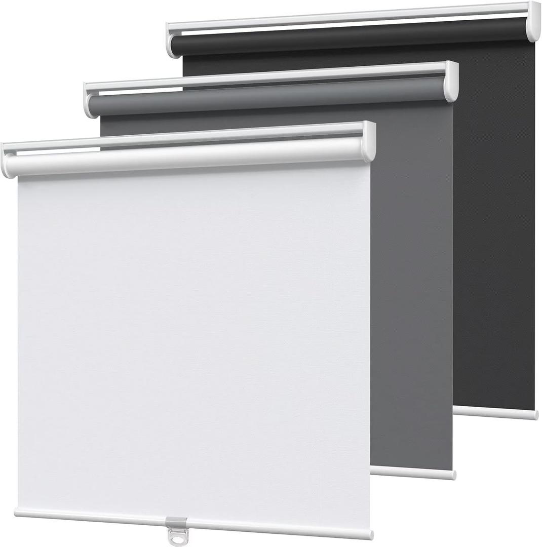 MYshade 100% Blackout Roller Shades Cordless for Windows - Thermal Insulated UV Protection Room Darkening Blinds, Easy Install for Home, Bedroom, Living Room, Office (34" W x 72" H, White)