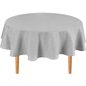 Hiasan Round Linen Tablecloth 50 Inch - Wrinkle and Stain Resistant Washable Polyester Fabric Table Cloth for Dining Room Kitchen Party, Light Grey