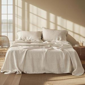 Bedsure Linen Sheets - King Size Sheets, Blend from Linen Cotton Bedsheets, GentleSoft & Breathable Cotton Bedsheets, Gifts for All Seasons, 4 Pieces (01-tannish Linen)