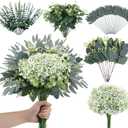 N&T NIETING 120Pcs Artificial Mixed Eucalyptus Stems Leaves Bulk, Faux Greenery Stems Branches with Baby Breath Silver Dollar Fake Eucalyptus Sprays for Wedding Decor Vase Bouquet Floral Arrangement