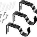Frienda 3 Pcs Curtain Rod Brackets Adjustable Holder Wall for 1 Inch Diameter Curtain Rod General Bracket Hooks with Screws (Bright Black)