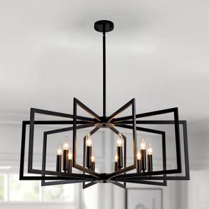 Black Chandelier for Dining Room,12-Light Dining Room Light Fixture Modern Geometric Metal Hanging Industrial Chandeliers for Entryway Kitchen Island Foyer Farmhouse Chandeliers