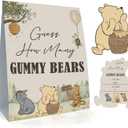 the Pooh Baby Shower Games Card, Included 1 Guess How Many Gummy Bears Sign and 30 Winnie Guessing Cards, Winnie Baby Shower Game for Boys Girls, Birthday Party Supplies 5 * 7IN