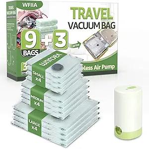 12 Packs Vacuum Bags for Travel with Rechargeable air Pump, 3 Sizes Vacuum Seal Bags for Clothing, SpaceSaving Compression Storage Bags for Travel & Closet Organization