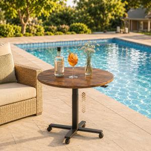 Rolling Adjustable Round Bar Table, Gas Lift Pub Table with Lockable Casters, 23.6" Bistro Cocktail Table for Dining, Coffee, Home Bar, Parties & Small Apartments, 28.3"-42.5" Height Adjustable, Large