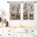 Coxila Brown Floral Kitchen Window Curtains 27.5 x 36 Inch Rod Pocket Small Short Mini Cafe Farmhouse Vintage Rustic Country Flower Fun Living Room Bedroom Home Treatment Set of 2 Panels Drapes Tiers