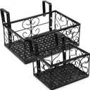 Tosnail Set of 2 Pack Rectangular Metal Railing Plant Stand, Large and Small Flower Pot Holder, Fence Planter Tray for Indoor Outdoor Use - Black