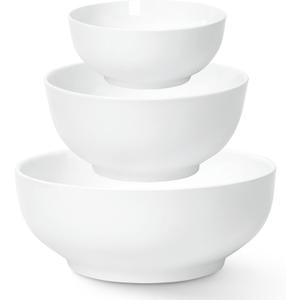 DOWAN Large Serving Bowls, Salad Bowl Set, 86/36/24 Ounces Mixing Bowls for Kitchen, White Soup Bowl, Serving Bowls Set of 3, Ceramic Bowl Sets for Family Party