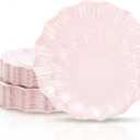 Rubtlamp 60Pcs Pink Scalloped Plastic Plates, Heavy Duty Pink Wavy Party Plates,Fancy Disposable Plate with Ruffled Edge,Floral Elegant Plate Include 30Salad Plates,30Dinner Plates for Wedding