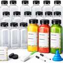 40 x Plastic Juice Bottles with Caps, Reusable Leakproof, 250ml 350ml 500ml, Transparent, BPA Free, Square, 24 Count, for Juices and Smoothies (50, 8.5, Fluid Ounces)
