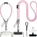 BFSDDM Cell Phone Lanyards, 4 Pads, 1 Phone Wrist Strap, 1 Adjustable Finger Strap, Universal Crossbody Patch Lanyards, Compatible with Most Smartphones, Anti Theft (Pink)