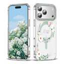 XIQI Compatible with iPhone 17 Pro Max Case 6.9" for Women Girls Cute Translucent Magnetic Phone Case with Floral Pattern [Never Fade Flower Design][Compatible with Mag-Safe],Rose/Camellia