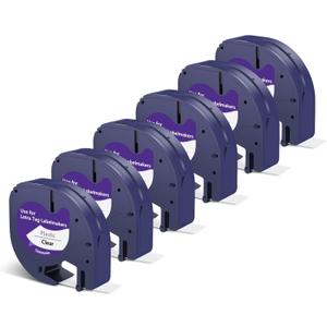 Replacement for Dymo Letratag Label Maker Refills Clear 1/2'' x 13' Letratag Label Maker Tape Black on Clear, LT 16952 Transparent Plastic Tape Work for Dymo Letratag LT-100T LT-100H QX50, 6 Packs