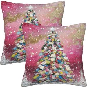 Christmas Throw Pillow Covers 18x18 Set of 2 Square Pillow Case for Home Decor Couch RoomChristmas Tree