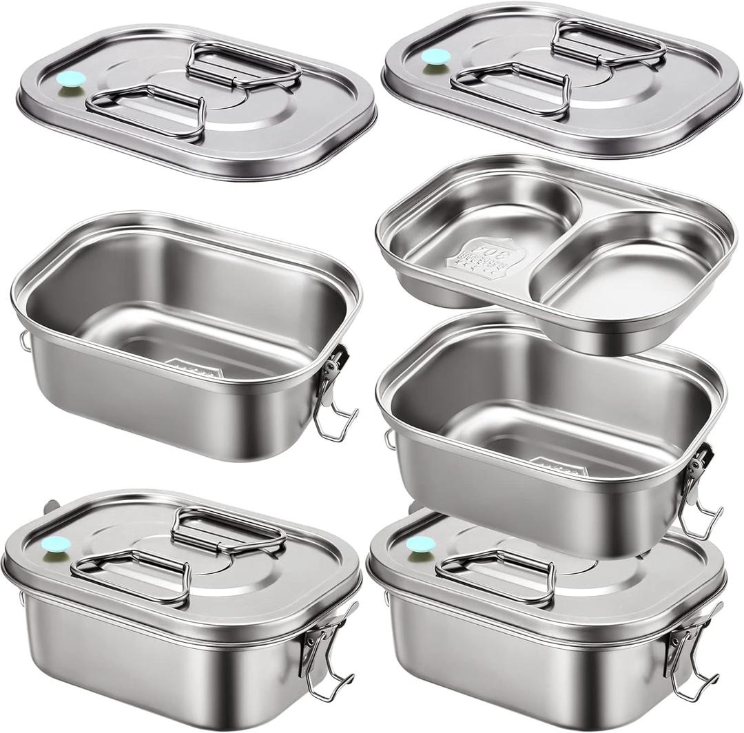 2 Pieces Metal Bento Box for Adults Metal Lunch Box Stainless Steel Bento Containers Leakproof Dual Tiers Lunch Container With Airtight Valve Handle Dishwasher Safe(Medium)