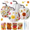 Leinuosen 104pcs 6.3'' Large DIY Fall Foam Pumpkin Craft Kit 4pcs White Foam Artificial Pumpkins Art and 100pcs Dried Flower for Girl Night Craft Fall Club Activity Thanksgiving Decor(Brown Leaves)