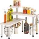 BMOSU Kitchen Corner Shelf Countertop Organizer with Hooks Adjustable Spice Rack Corner Display Rack Shelf Cabinet Counter Shelves(White) (White+Silver Legs)
