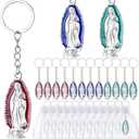 24 Pcs Our Lady of Guadalupe Keychains Baptism Favors for Guests First Communion Christening Gift Religious Christian Key Rings with Organza Bags Memorial Recuerdos De Bautizo Para Nia Nio