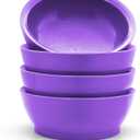 Large Non-Spill Plastic Bowl Set - 28oz Reusable Kitchen Bowls with Concave Inner Lip and Non-Slip Base - For Cereal, Soups, Mixing and Serving - Set of 4 - Sunset Purple