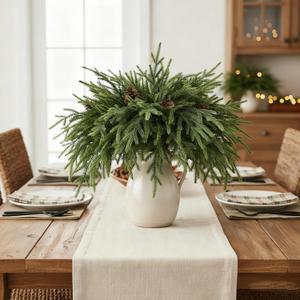 12 Pcs Norfolk Pine Stems with 5 Pcs Pine Cones 18", Greenery Artificial Realistic Pine Branches & Picks with Pinecones for Table Decor Vase Decorations