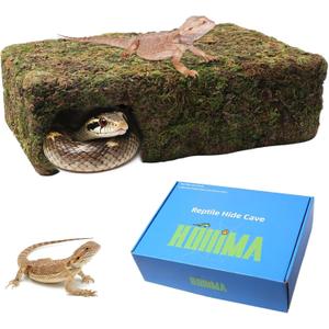 Mossy Cave Hide for Reptiles, Yellow Color Lizard Moss Hideout with Safe Shelter, Snake Cave Hut for Themed Terrarium Ideal for Gecko Hamster Snake to Rest & Hide