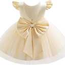 IDOPIP Flower Girl Bowknot Tutu Dress for Kids Baby Princess Wedding Bridesmaid Birthday Party Pageant Baptism Dresses 6M-10T (Beige, S)