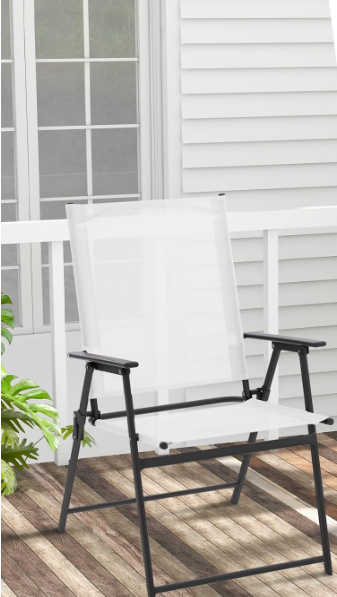 Giantex Patio Folding Chairs Set of 1, Portable Outdoor Dining Chairs with Rustproof Metal Frame, for Lawn, Front Porch, Deck, Garden, Backyard, Camping, White