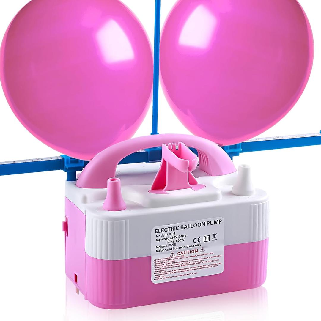 QIPUMP Balloon Pump Electric,110V 600W Balloon Blower Inflator Dual Nozzle Air Pump Balloons Inflator for Decoration, Party, Sport,Gifts:2 Balloon Tying Tools (White and Pink)