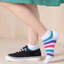 Marchare Girls Seamless Socks Rainbow Stripes Cotton Socks Kids School Crew Socks 5 Pack (S)