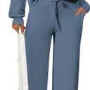 PRETTYGARDEN Women's 2 Piece Outfits Casual Lapel Half Zip Sweatshirts and Wide Leg Pants Tracksuit Sets (Blue, L)