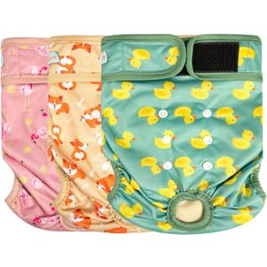 Langsprit Washable Female Dog Diapers - Doggie Reusable Diapers for Doggy Puppy Female in Period - Highly Absorbent Dog Heat Panties (Flamingo Duck) L