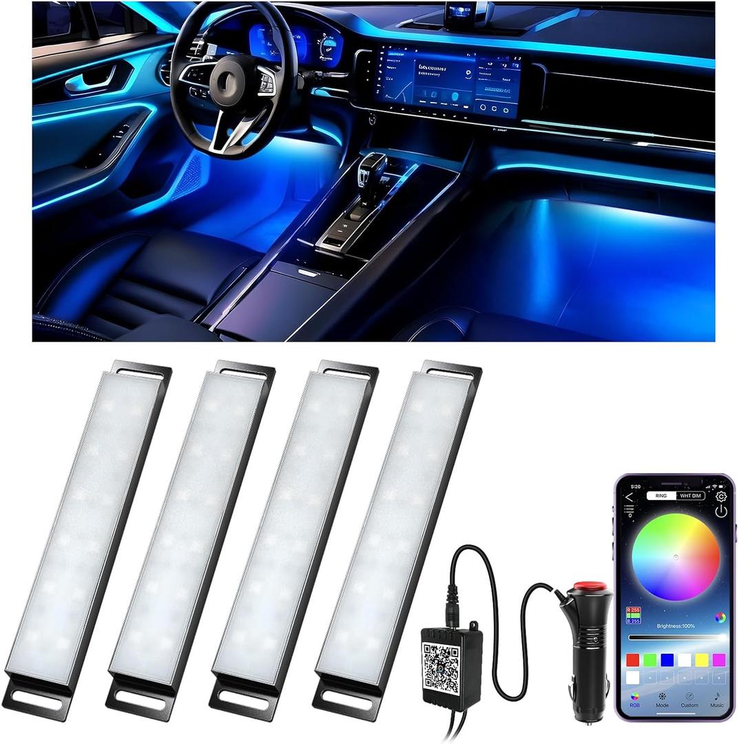 Honalia Car LED Lights Interior, Ambient Lighting Car with Smart APP Control, Multicolor Interior LED Lights with Music Mode for Truck Jeep SUV, DC 12V (4-Lines Cigarette Lighter)