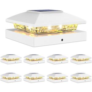 VOLISUN 4x4 Solar Cap Light 8pack, Solar Fence - Post Lights Outdoor Waterproof for Wood/Vinyl, White Deck Cap Light Solar Powered with Warm White for Garden/Patio/Porch
