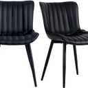 YOUNUOKE Black Dining Chairs Set of 2, Faux Leather Upholstered Kitchen & Dining Room Chairs with Back, Mid Century Modern Minimalist Accent Chair Armless for Guest Reception Waiting Living Room