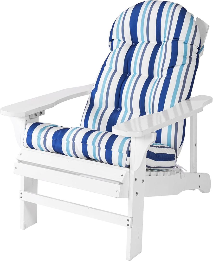 Enipate Weather Resistant Adirondack Chair Cushions High Back Rocking Chair Cushion Indoor Outdoor Patio Tufted Thicken Lounge Cushion Seat Pad (New Striped Blue)