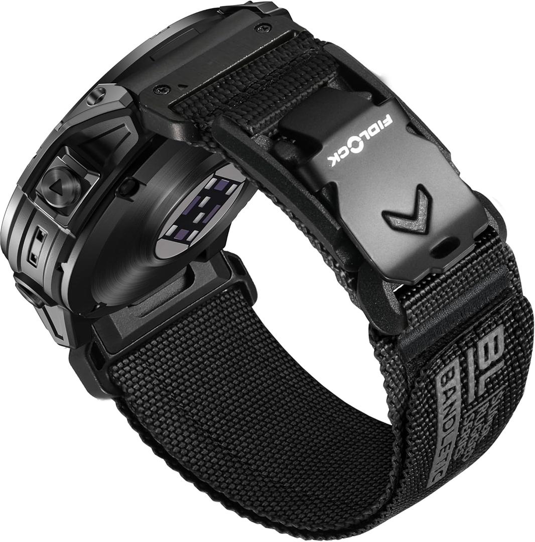 Bandletic Compatible with Garmin Fenix 5 6 7 Watch Band - 22mm Easy-Fit Rugged Nylon Strap with Magnetic Fidlock V-Buckle for Fenix 8 47mm/7 6 Pro/5 Plus/Forerunner 965/945/Approach S62/Instinct 3 2 (Black)