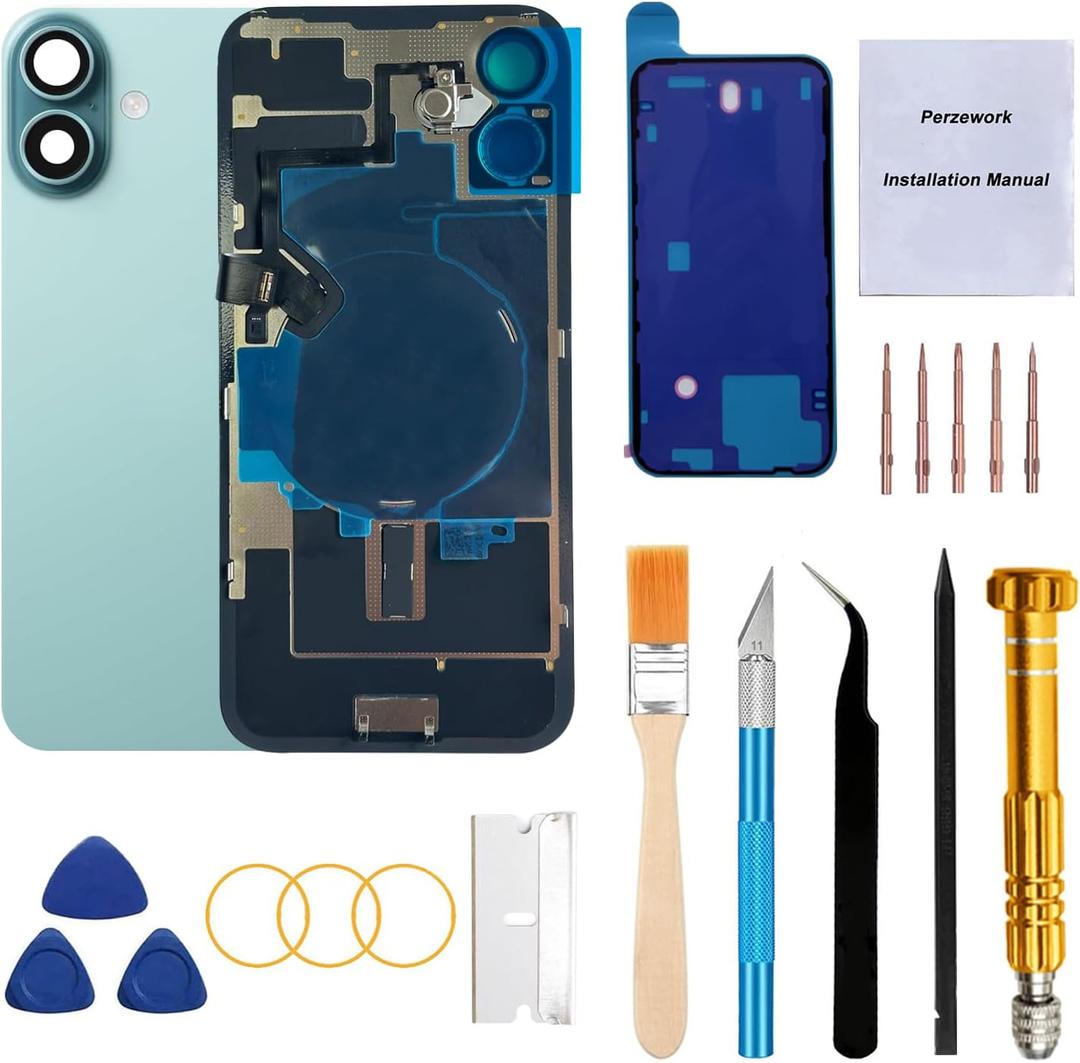 Rear Back Glass Replacement for iPhone 16 6.1-inches with Reparing Tool Kit and All Necessary Parts (Teal)
