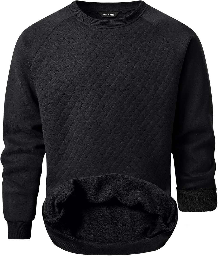 JMIERR Men's 2025 Casual Crewneck Dress Sweatshirts Pullover Fall Fleece Diamond Texture Warm Winter Comfy Long Sleeve (Black, S)