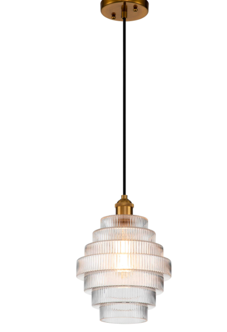 1-Light Antique Bronze Statement Pendant Light with Stripped Glass Shade CA2221-H
