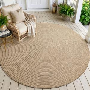 DEXI Round Jute Rug Natural Fiber 5x5, Braided Woven Area Rugs No Shed, Soft Neutral Rustic Carpet Mat for Indoor Outdoor Patio Dining Living Room Bedroom Farmhouse, 5ft, Beige