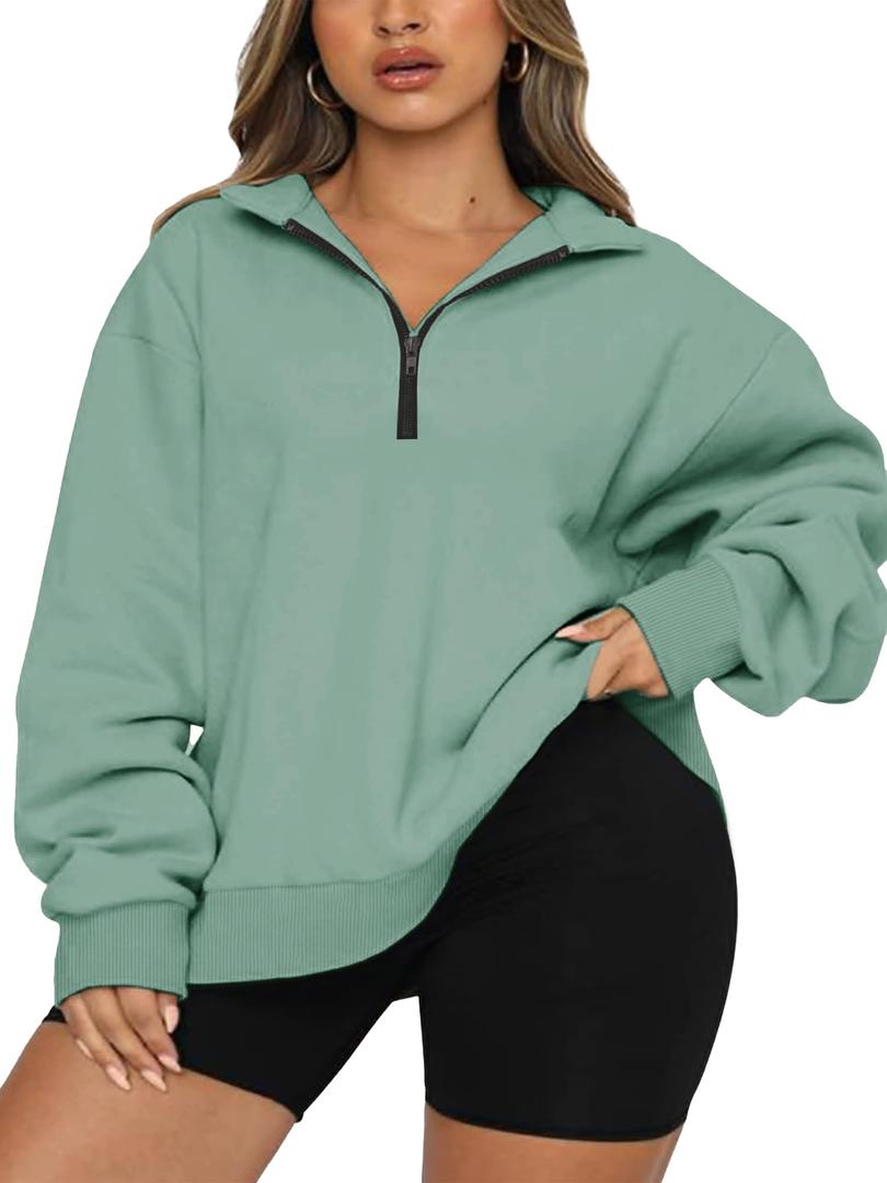 Chulianyouhuo Womens Plus Size Half Zip Pullover Long Sleeve Oversized Sweatshirt Drop Shoulder Hoodie Teen Girls Y2K Clothes Lakegreen, 5XL