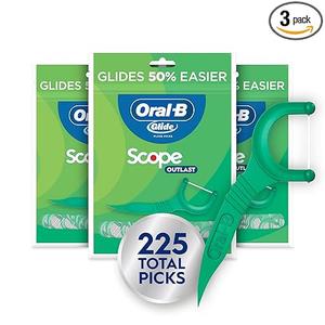 OralB Glide Mint Dental Floss Picks with Long Lasting Scope Flavor, 3 Pack of 75 Picks (225 Total)