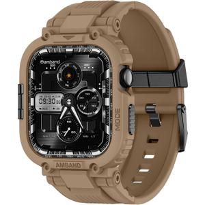 amBand Compatible with Apple Watch Series 11/10 42mm Bands Case for Men Women, M1 Sport Rugged Heavy Duty Protective Cover Tactical Strap Military Protector Bumper for iWatch Accessories - Desert Tan